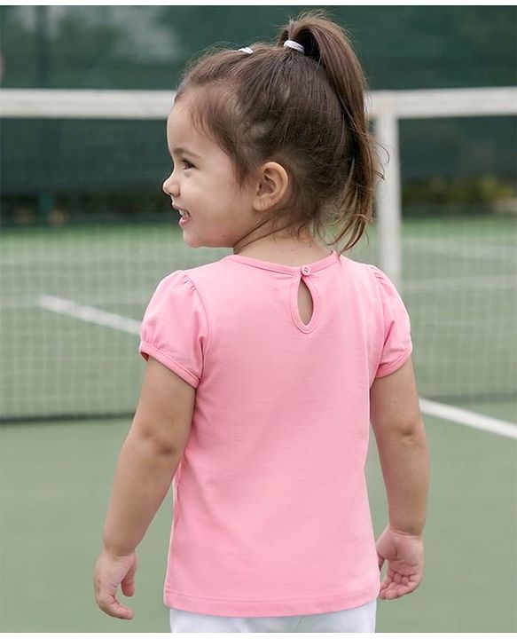 Babyhug Cotton Knit Half Sleeves T-Shirt with Text Print - Pink