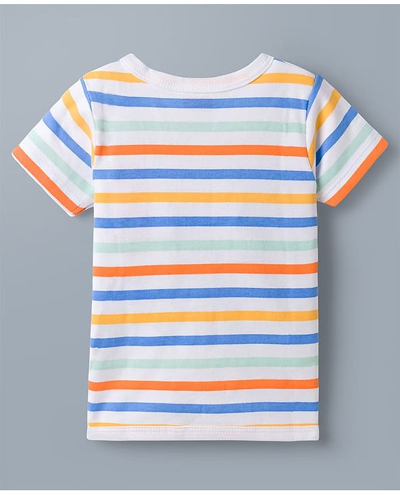 Babyhug 100% Cotton Interlock Knit Half Sleeves Stripes Jhablas with Star & Bear Print Pack of 3- Orange & Sky