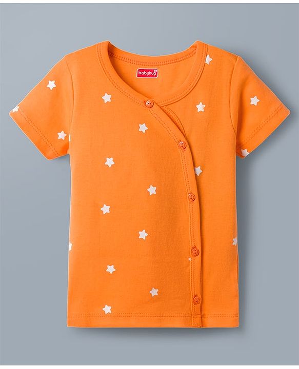 Babyhug 100% Cotton Interlock Knit Half Sleeves Stripes Jhablas with Star & Bear Print Pack of 3- Orange & Sky