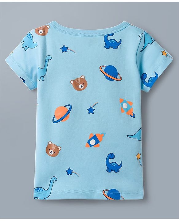 Babyhug 100% Cotton Interlock Knit Half Sleeves Stripes Jhablas with Star & Bear Print Pack of 3- Orange & Sky