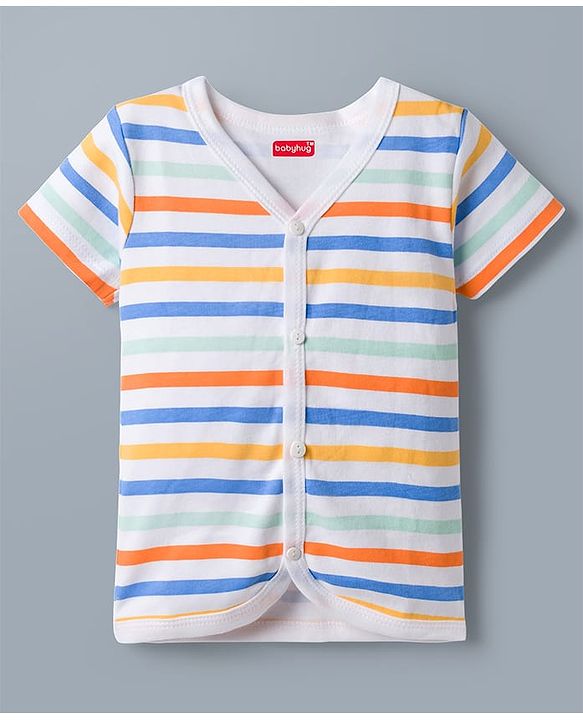 Babyhug 100% Cotton Interlock Knit Half Sleeves Stripes Jhablas with Star & Bear Print Pack of 3- Orange & Sky