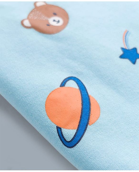 Babyhug 100% Cotton Interlock Knit Half Sleeves Stripes Jhablas with Star & Bear Print Pack of 3- Orange & Sky