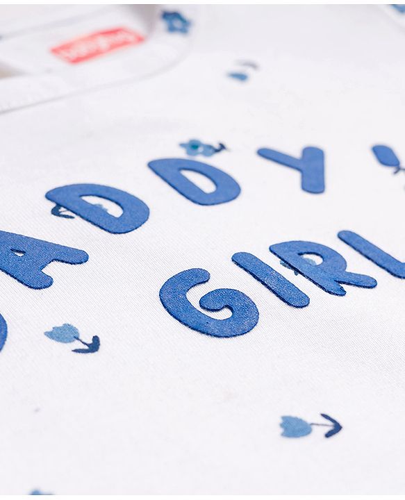 Babyhug Cotton Knit T-Shirt Frill Sleeves Daddy's Girl Print Multi Color 6-9 Months