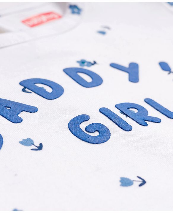 Babyhug Cotton Knit T-Shirt Frill Sleeves Daddy's Girl Print Multi Color 6-9 Months