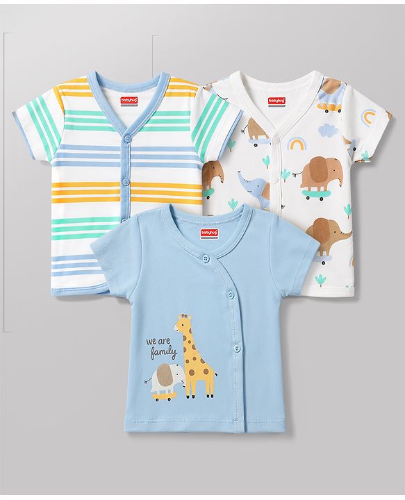 Babyhug 100% Cotton Half Sleeves Jhablas With Animal Print Pack of 3 - Multicolor