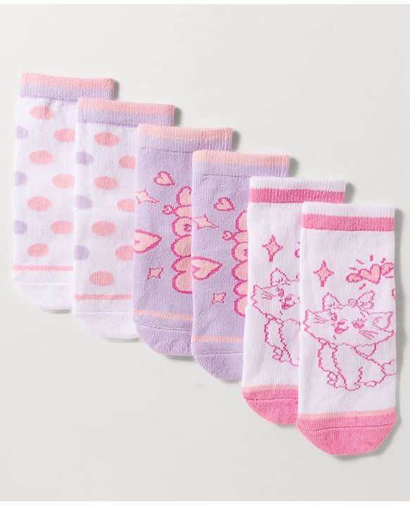 Cute Walk by Babyhug Disney Knit Ankle Length Antibacterial Socks with Marie Design Pack of 3 - Multicolor