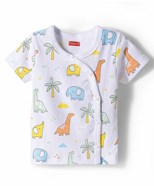 Babyhug 100% Cotton Knit Half Sleeves Dino & Elephant Printed Jhablas Pack Of 3 - Multicolor