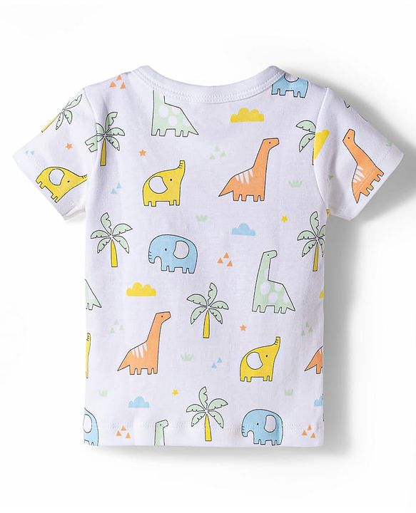 Babyhug 100% Cotton Knit Half Sleeves Dino & Elephant Printed Jhablas Pack Of 3 - Multicolor