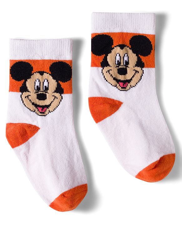 Cute Walk by Babyhug Disney  Non Terry Knit Anti-Bacterial Anklet Length Socks with Mickey Mouse Graphic Pack of 3 - White