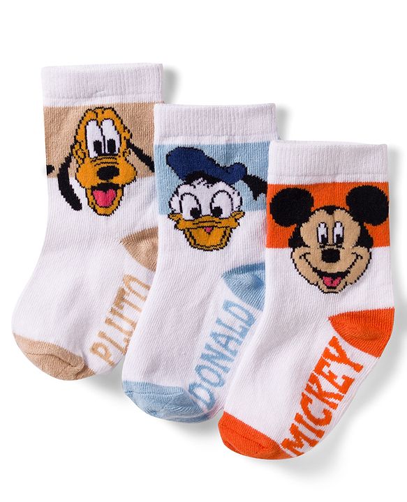 Cute Walk by Babyhug Disney  Non Terry Knit Anti-Bacterial Anklet Length Socks with Mickey Mouse Graphic Pack of 3 - White