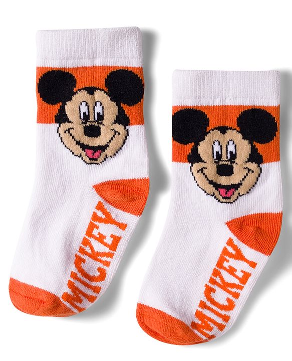 Cute Walk by Babyhug Disney  Non Terry Knit Anti-Bacterial Anklet Length Socks with Mickey Mouse Graphic Pack of 3 - White