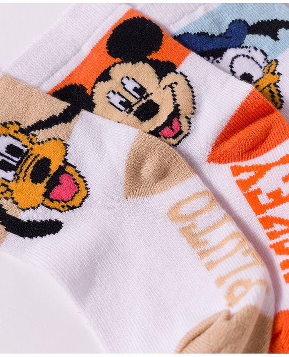 Cute Walk by Babyhug Disney  Non Terry Knit Anti-Bacterial Anklet Length Socks with Mickey Mouse Graphic Pack of 3 - White