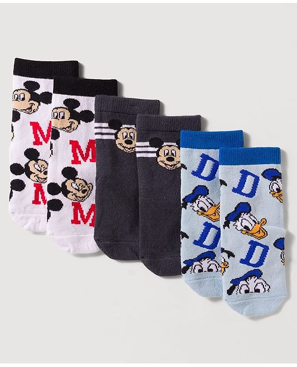 Cute Walk by Babyhug Disney Knit Ankle Length Antibacterial Socks with Mickey Mouse Design Pack of 3 - Multicolor