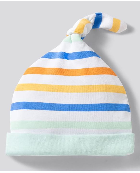 Babyhug 100% Cotton Knit Striped & Star Printed Caps Pack of 2 Multicolor - Diameter 17 cm