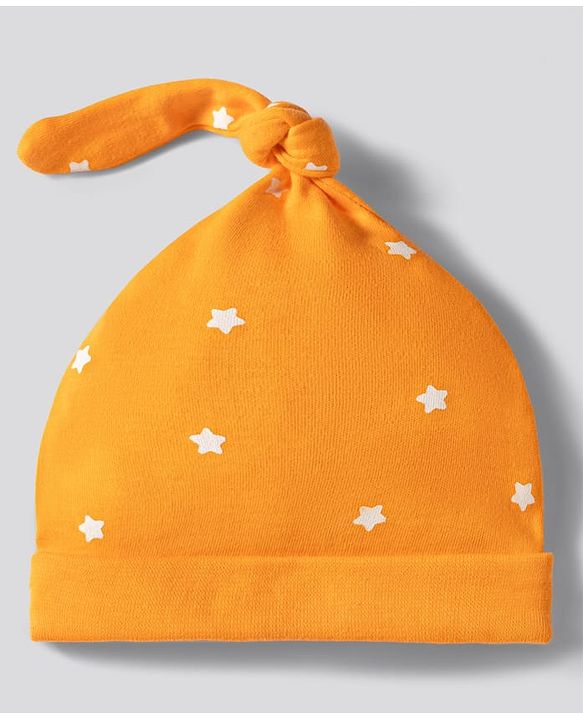 Babyhug 100% Cotton Knit Striped & Star Printed Caps Pack of 2 Multicolor - Diameter 17 cm