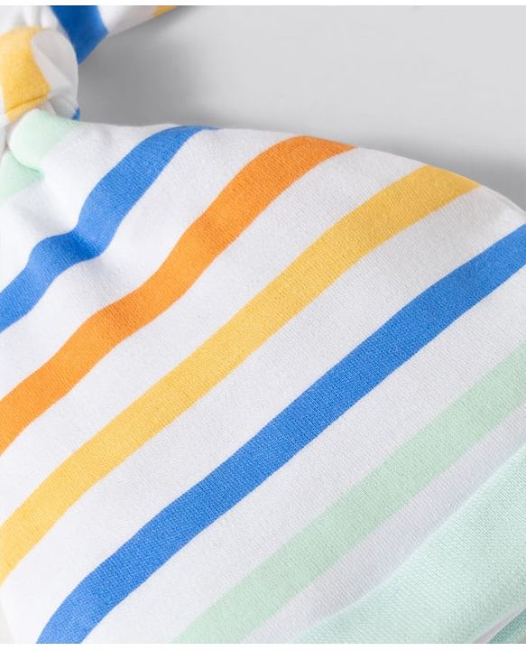 Babyhug 100% Cotton Knit Striped & Star Printed Caps Pack of 2 Multicolor - Diameter 17 cm