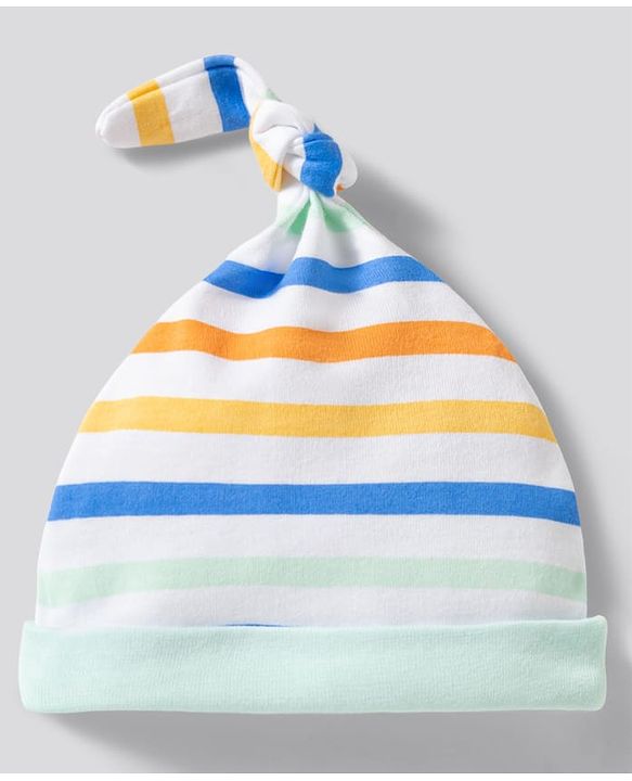 Babyhug 100% Cotton Knit Striped & Star Printed Caps Pack of 2 Multicolor - Diameter 17 cm