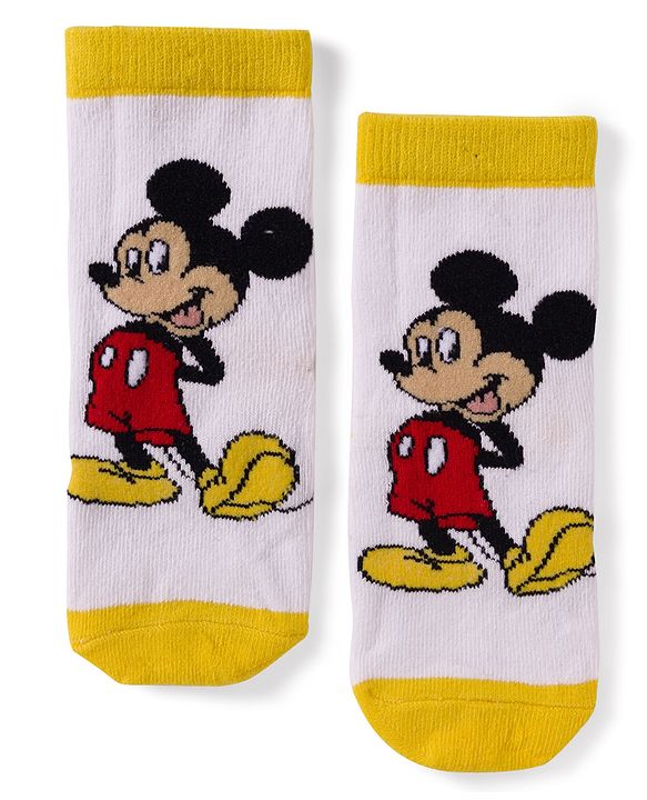 Cute Walk by Babyhug Disney Non Terry Knit Anti-Bacterial Ankle Length Socks with Mickey Mouse Graphic Pack of 3 - Red & Yellow