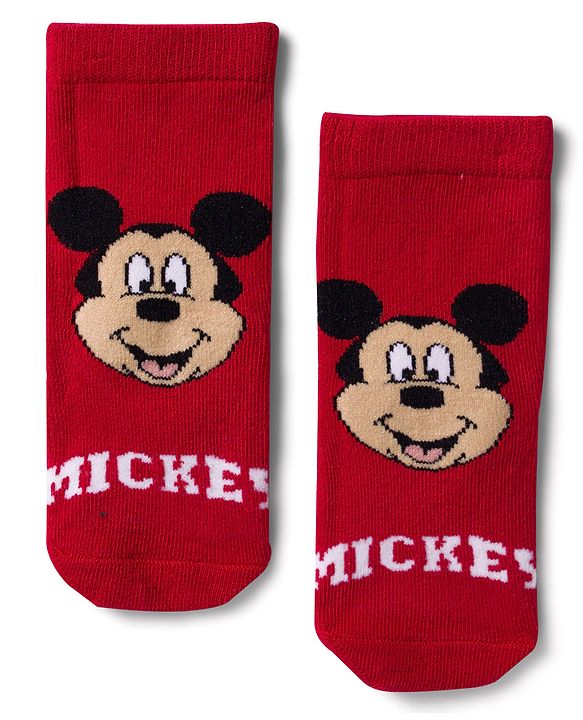 Cute Walk by Babyhug Disney Non Terry Knit Anti-Bacterial Ankle Length Socks with Mickey Mouse Graphic Pack of 3 - Red & Yellow