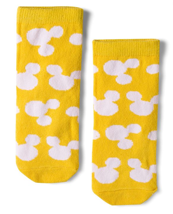 Cute Walk by Babyhug Disney Non Terry Knit Anti-Bacterial Ankle Length Socks with Mickey Mouse Graphic Pack of 3 - Red & Yellow
