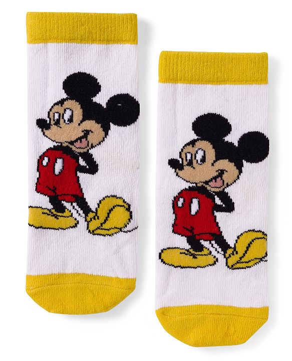 Cute Walk by Babyhug Disney Non Terry Knit Anti-Bacterial Ankle Length Socks with Mickey Mouse Graphic Pack of 3 - Red & Yellow