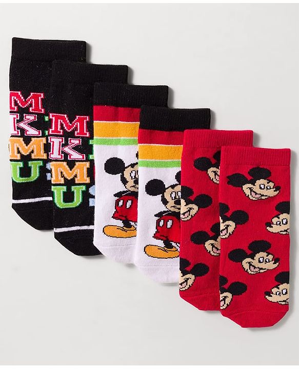 Cute Walk by Babyhug Disney Knit Ankle Length Antibacterial Socks with Mickey Mouse Design Pack of 3 - Multicolor