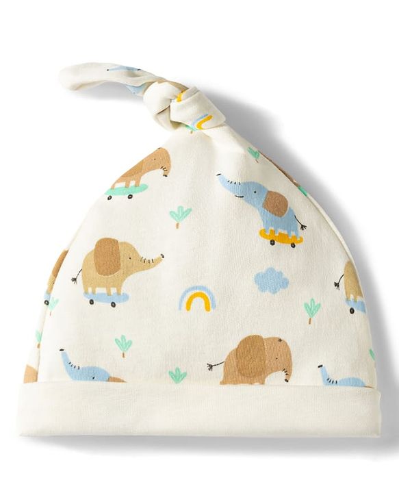 Babyhug 100% Cotton Knit Striped & Animal Printed Caps Pack of 2 Multicolor - Diameter 17 cm