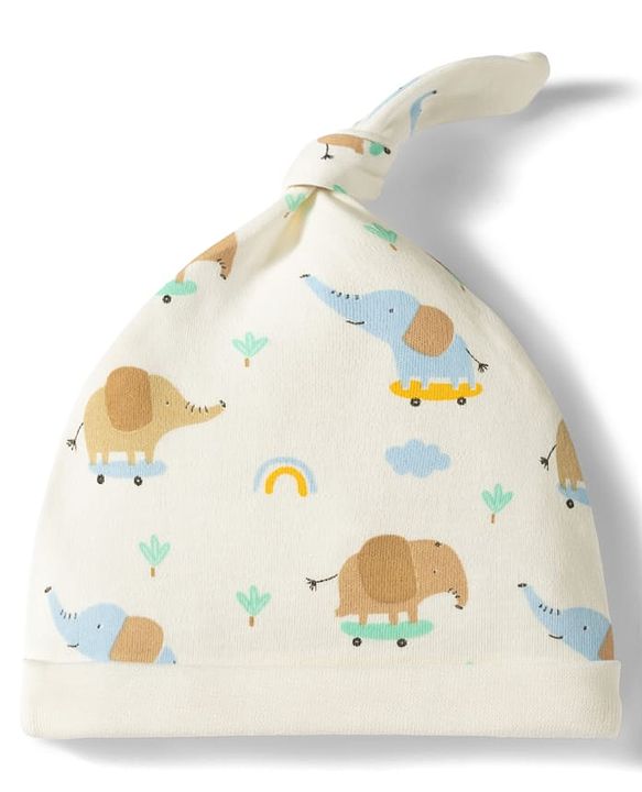 Babyhug 100% Cotton Knit Striped & Animal Printed Caps Pack of 2 Multicolor - Diameter 17 cm