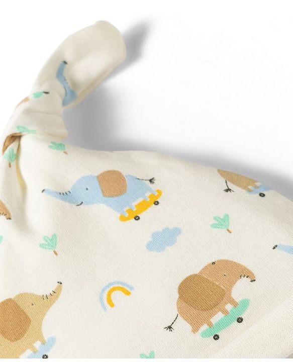 Babyhug 100% Cotton Knit Striped & Animal Printed Caps Pack of 2 Multicolor - Diameter 17 cm