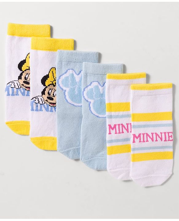 Cute Walk by Babyhug Disney Knit Ankle Length Antibacterial Socks with Minnie Mouse Design Pack of 3 - Multicolor