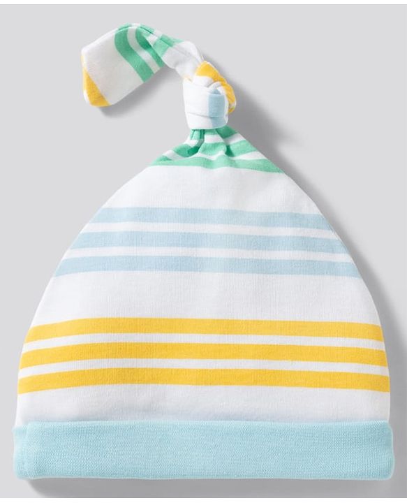 Babyhug 100% Cotton Knit Striped & Dino Printed Caps Pack of 2 Multicolor - Diameter 17 cm