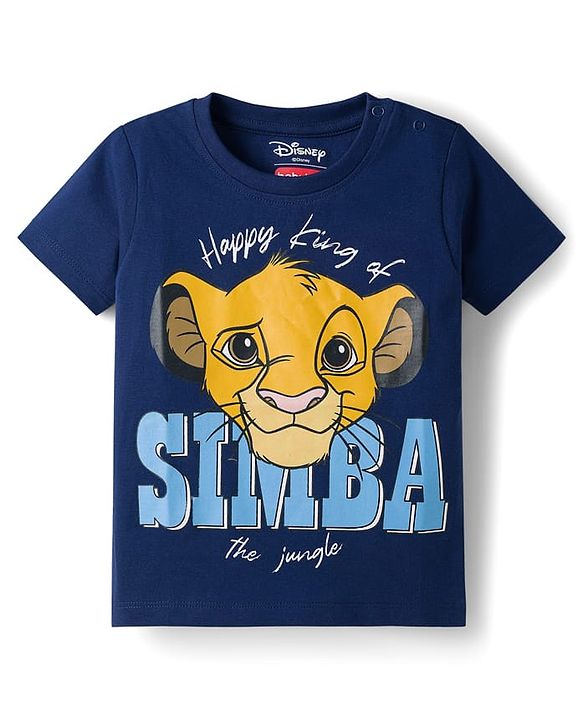 Babyhug Disney Single Jersey Knit Half Sleeves T-Shirt with Simba Graphics - Navy Blue
