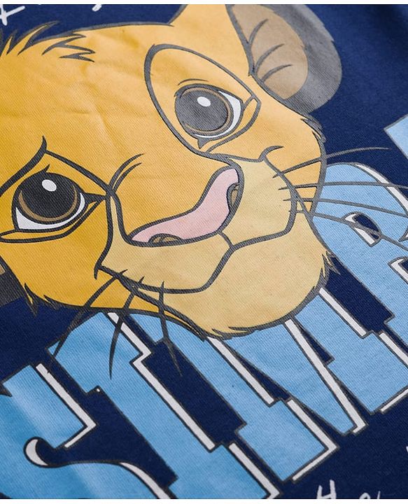 Babyhug Disney Single Jersey Knit Half Sleeves T-Shirt with Simba Graphics - Navy Blue