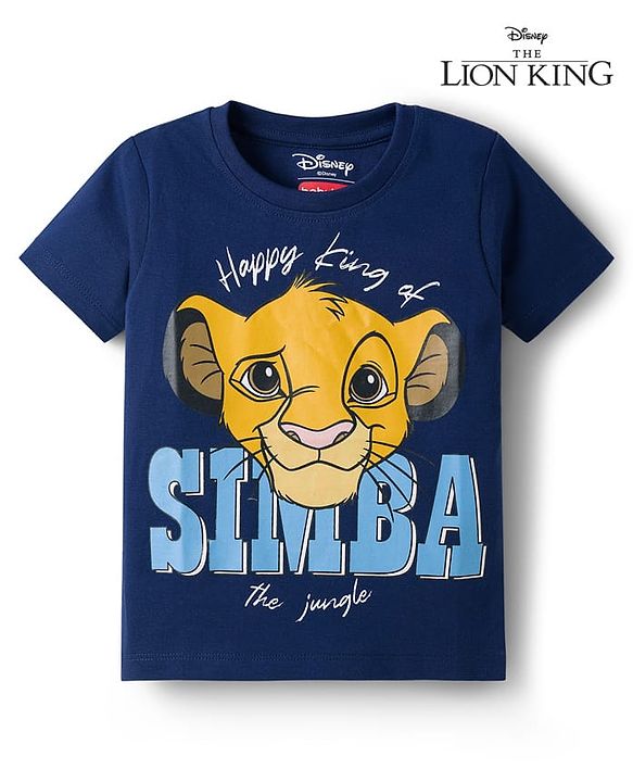 Babyhug Disney Single Jersey Knit Half Sleeves T-Shirt with Simba Graphics - Navy Blue