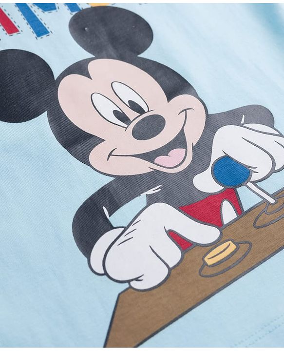 Babyhug Disney Single Jersey Knit Half Sleeves T-Shirt with Mickey Mouse Graphic - Light Blue