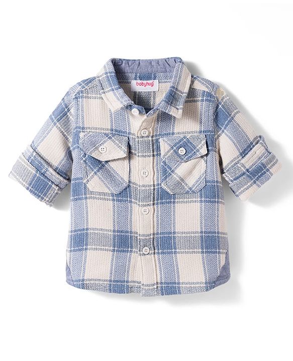 Babyhug Cotton Woven Full Sleeves Checkered Shirt - Blue