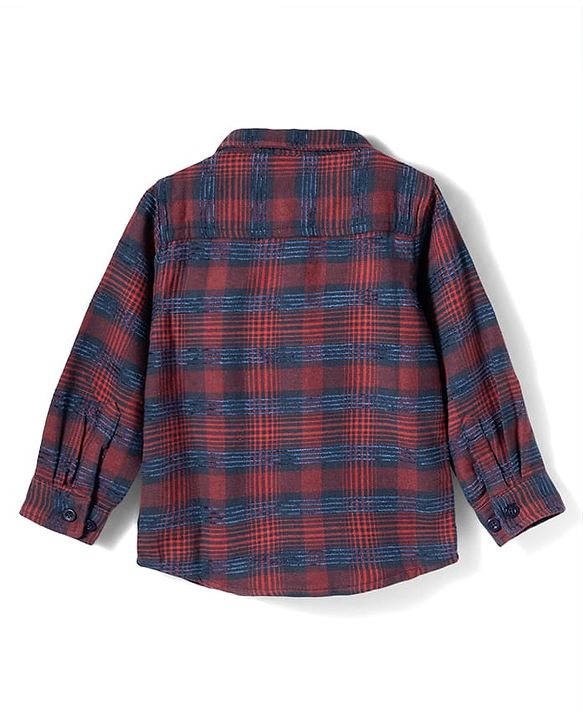 Babyhug Cotton Woven Full Sleeves Checkered Shirt - Red