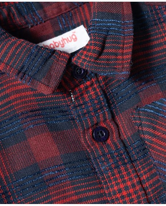 Babyhug Cotton Woven Full Sleeves Checkered Shirt - Red