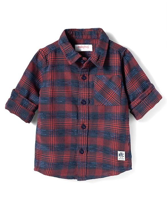 Babyhug Cotton Woven Full Sleeves Checkered Shirt - Red