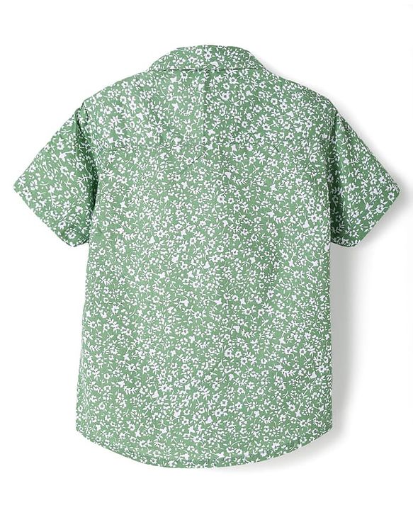 Babyhug Cotton Woven Half Sleeves Shirt with Floral Print - Sea Green