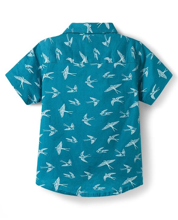 Babyhug Cotton Woven Half Sleeves Shirt With Bird Print - Blue
