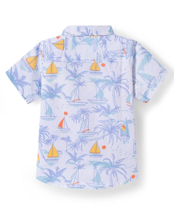 Babyhug Cotton Woven Half Sleeves Shirt With Boat Print - White