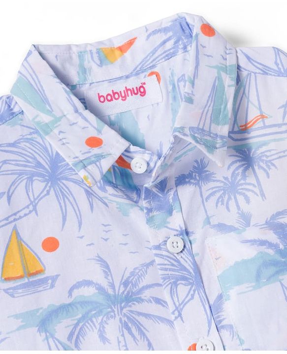 Babyhug Cotton Woven Half Sleeves Shirt With Boat Print - White