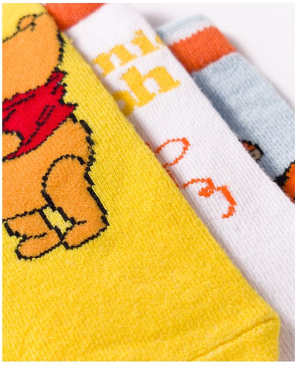Cute Walk by Babyhug Disney Non Terry Knit Anti-Bacterial Ankle Length Socks with Winnie the Pooh Graphic Pack of 3 - Yellow & White