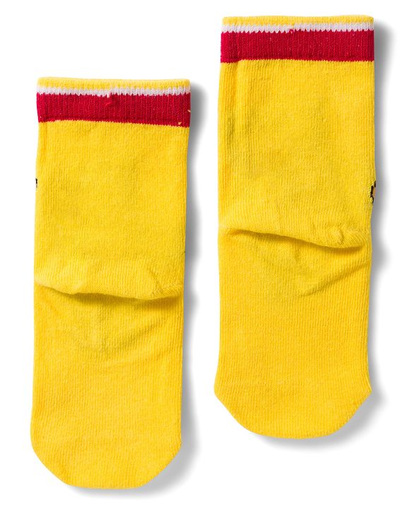Cute Walk by Babyhug Disney Non Terry Knit Anti-Bacterial Ankle Length Socks with Winnie the Pooh Graphic Pack of 3 - Yellow & White