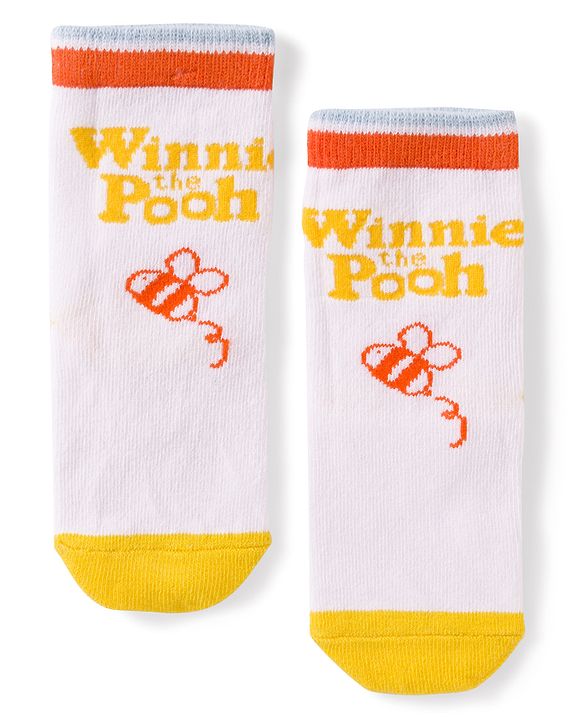 Cute Walk by Babyhug Disney Non Terry Knit Anti-Bacterial Ankle Length Socks with Winnie the Pooh Graphic Pack of 3 - Yellow & White