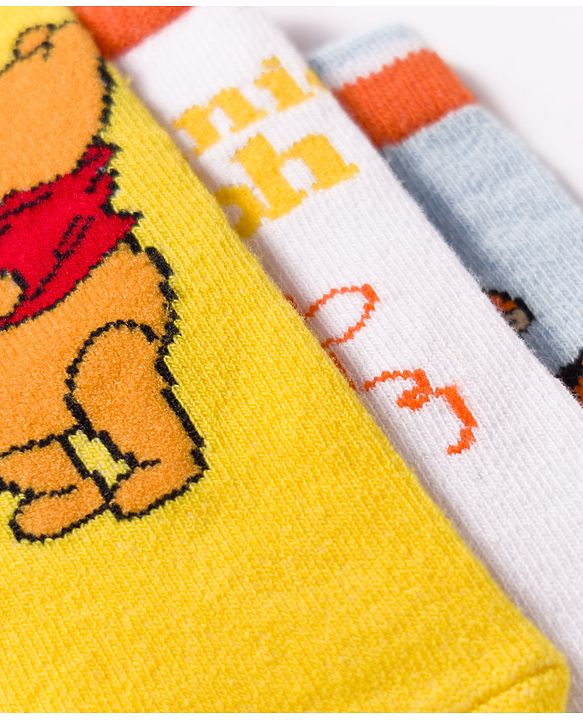 Cute Walk by Babyhug Disney Non Terry Knit Anti-Bacterial Ankle Length Socks with Winnie the Pooh Graphic Pack of 3 - Yellow & White