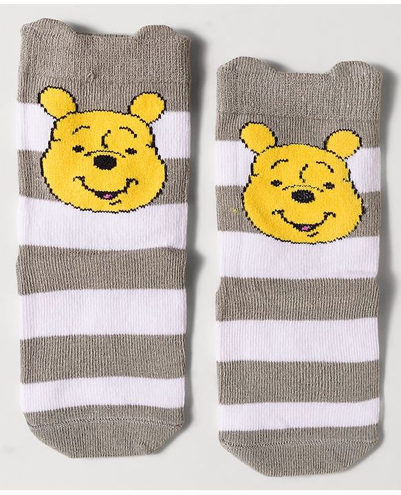 Cute Walk by Babyhug Disney Knit Ankle Length Antibacterial Socks with Winnie the Pooh Design Pack of 3 - Multicolor