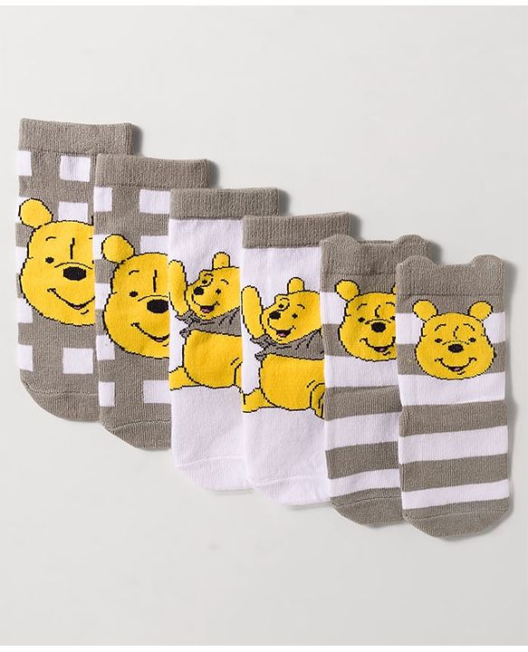 Cute Walk by Babyhug Disney Knit Ankle Length Antibacterial Socks with Winnie the Pooh Design Pack of 3 - Multicolor