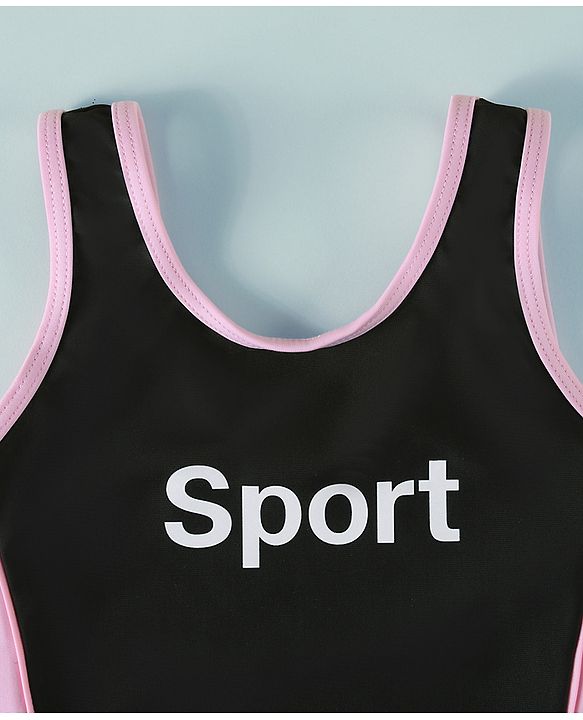 Pine Active Sleeveless Text Printed Legged Swimsuit - Black